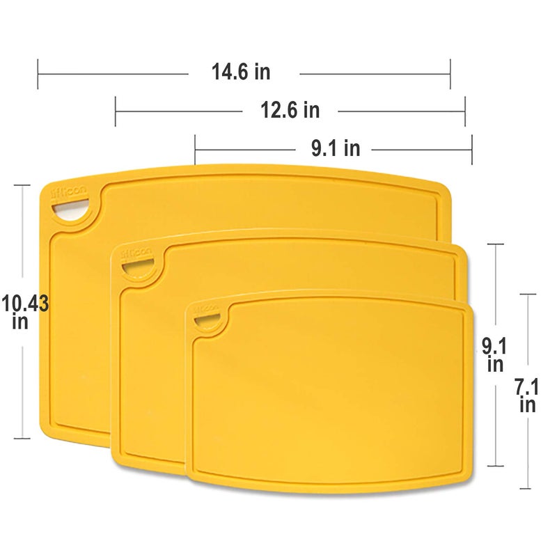Liflicon Silicone Thick Cutting Boards Mats Set of 3pcs Foldable & Flexible Design Juice Grooves Easy Grip Handle Dishwasher Safe for Kitchen,BPA free Silicone Cutting Mats-Yellow - Image 2